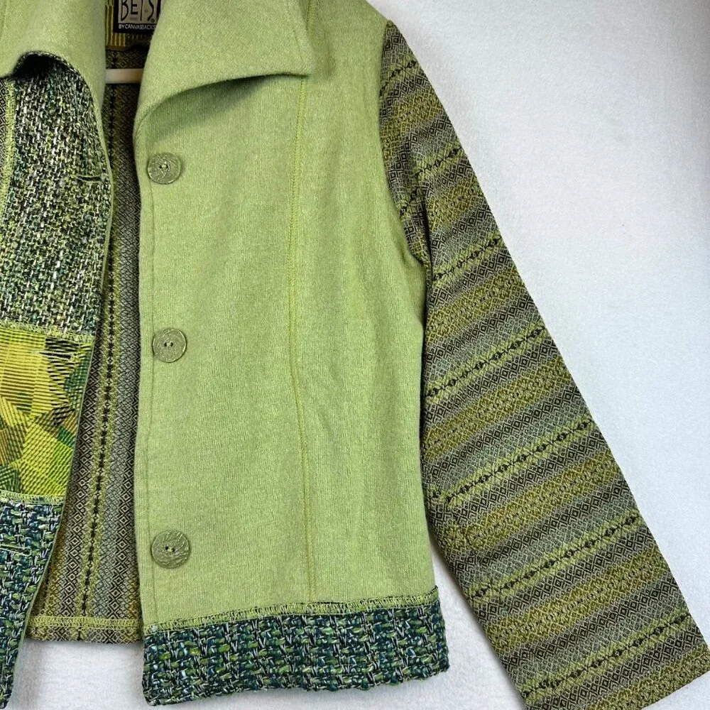 Vintage Bets by Canvasback Patchwork Wool Jacket Womens Medium Green Mixed Media